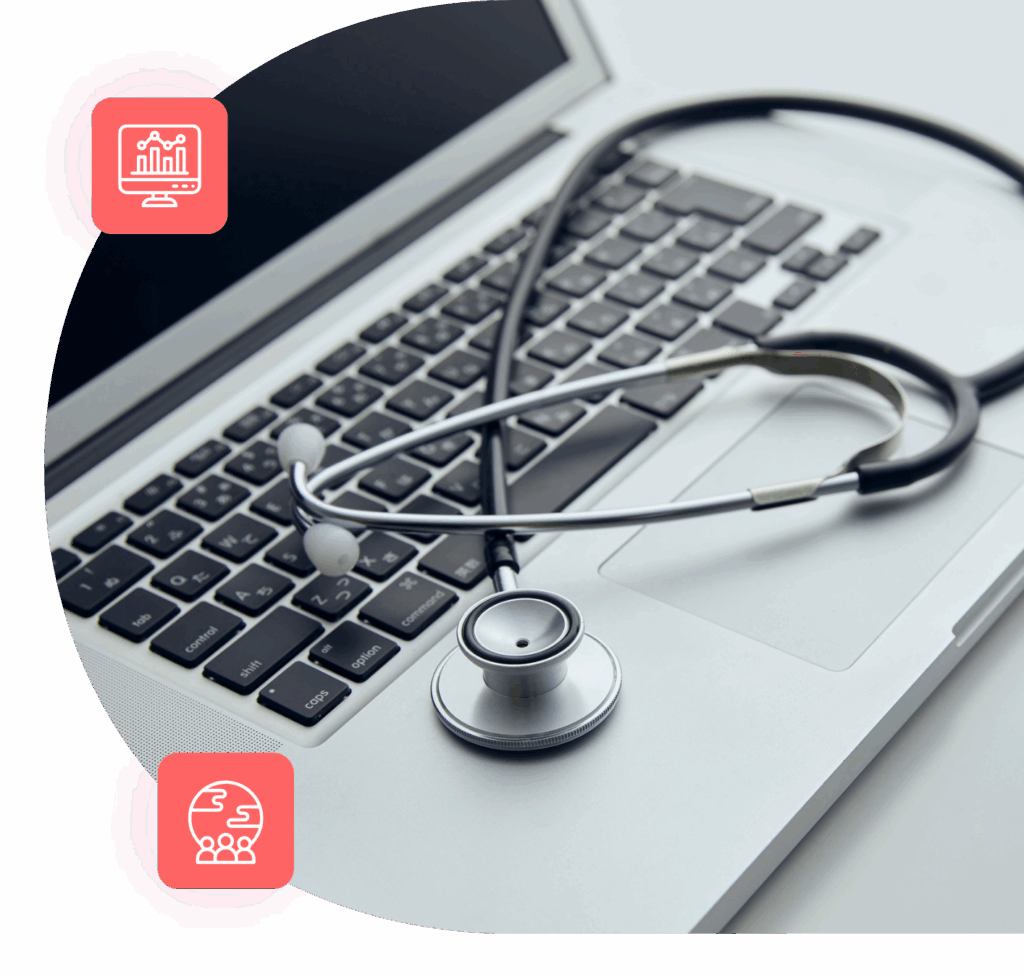 Stethoscope on laptop symbolizing healthcare BPO solutions and digital outsourcing support for Amazon One Medical case study