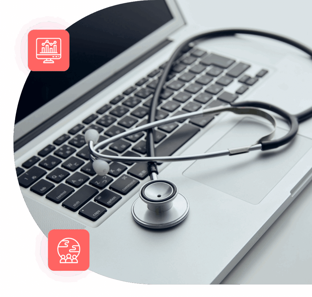 Stethoscope on laptop symbolizing healthcare BPO solutions and digital outsourcing support for Amazon One Medical case study